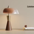 Cattelan Modern Table Lamp With Wooden Base Golden Pole Transparent Lampshade And Decorative Books