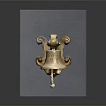 Wall Mounted Brass Alarm Bell With Decorative Gold Mount And Rope On Gray Background