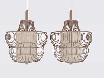Two Modern Woven Chandeliers With Beige Tones And Elegant Tiered Design 3d model