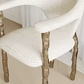 Modern Dining Chair Featuring Curved Armrests Striped Upholstery And Wooden Legs With Natural Texture