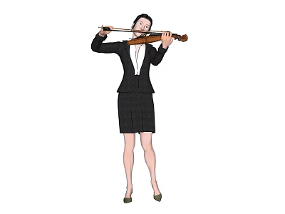A Woman Playing The Violin In Professional Black Suit And Skirt With Heels 3d model