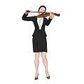 A Woman Playing The Violin In Professional Black Suit And Skirt With Heels