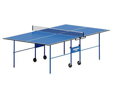 Sports Equipment Portable Blue Ping Pong Table With Wheels And Net 3d model