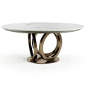 Modern Round Coffee Table With Marble Top And Geometric Metal Ring Base Design