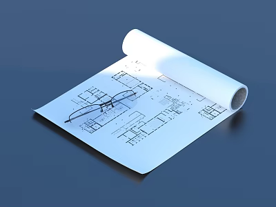Home Living Design Blueprint With Eyeglasses And Daily Use Items Layout For Life 3d model
