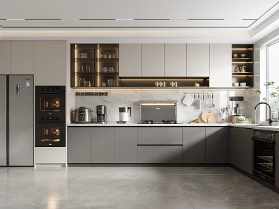 Modern Kitchen Interior Design With Cabinets Built In Appliances And Island Countertop 3d model