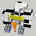 Large Industrial Manufacturing Equipment With Safety Guardrail And Worker Operating Pallets