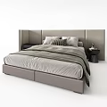 Modern Double Bed With Upholstered Headboard Neutral Bedding And Bedside Tables 3d model