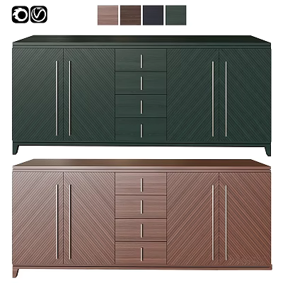 Dark Green And Brown Storage Cabinets With Doors And Drawers Design 3d model