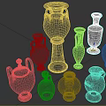 Black Ceramic Vases With Decorative Patterns In Various Shapes And Sizes