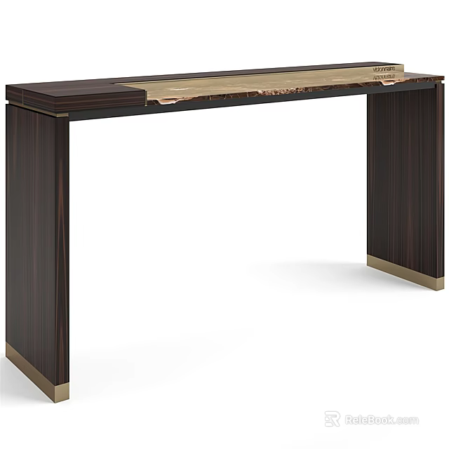 Stylish Modern Console Table With Dark Wood Frame And Gold Metal Accents 3d model 