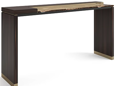 Stylish Modern Console Table With Dark Wood Frame And Gold Metal Accents 3d model