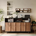 Modern Walnut Bookcase With Open Closed Storage Compartments And Decorative Items