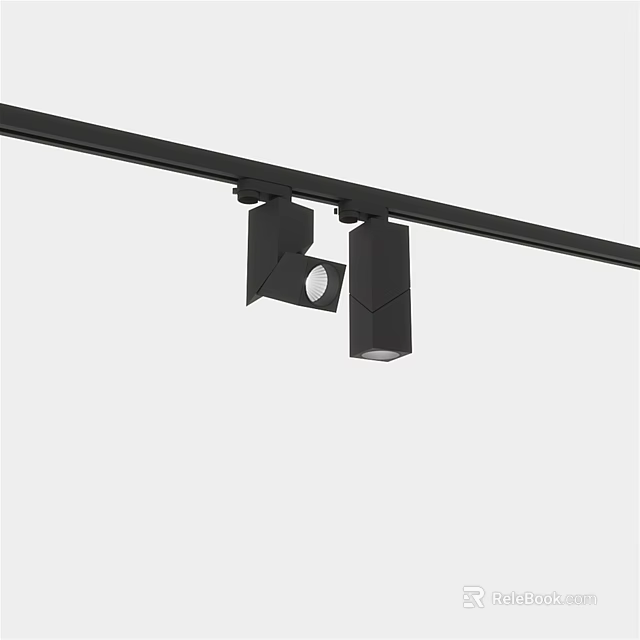 Modern Black Track Mounted Downlights And Spotlights With Sleek Design For Interior Lighting 3d model 