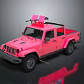 Pink Off Road Pickup Truck With Red Roof Equipment And Black Rack Large Tires