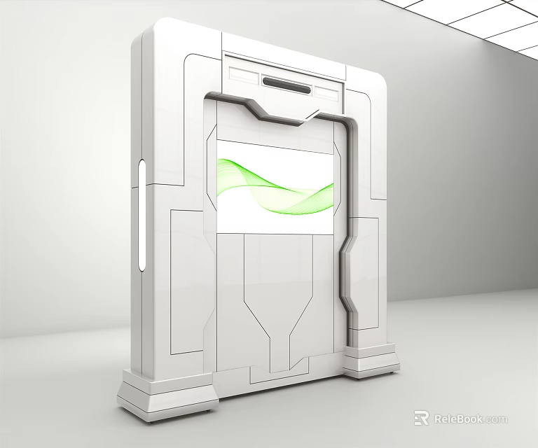 White Modern Tech Device With Display Screen And Green Wave Pattern 3d model 