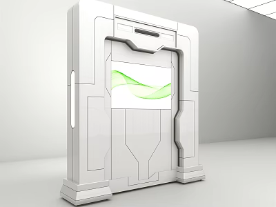 White Modern Tech Device With Display Screen And Green Wave Pattern 3d model