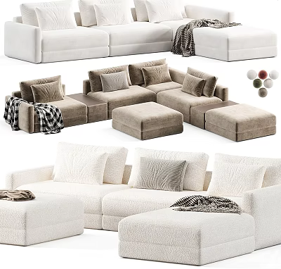 Stylish Sectional Sofa Designs With Plush Cushions Ottoman And Throw Blanket 3d model