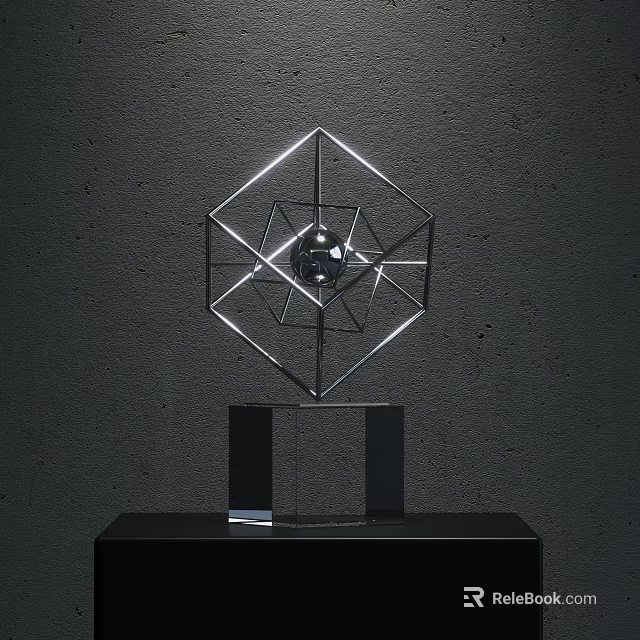 Modern Geometric Decorative Ornament Set With Transparent Base And Metal Frame Central Sphere 3d model