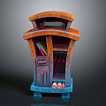 Multifunctional Storage Cabinet with Orange Top Blue Base Drawer and Pink Slippers on Lower Shelf