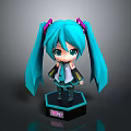 Chibi Anime Character Figure With Blue Green Pigtails Pink Hair Accessories And Black Base