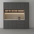 Modern Dark Gray Wine Cabinet With Built in Lighting Open Storage And Marble Countertop