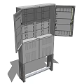 Industrial Metal Cabinet With Open Doors Multiple Shelves And Stable Leg Stand
