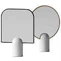 Modern Mirrors With Round Gold Frame And Distinct Shaped Black Frame On White Marble Base