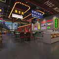 Vibrant Hotpot Restaurant Interior With Colorful Neon Signs And Comfortable Dining Seats