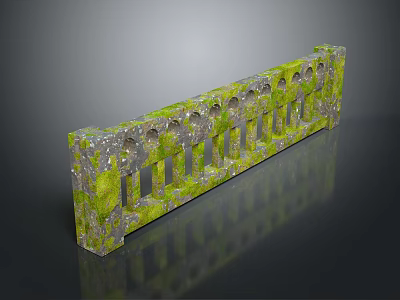Moss Covered Green Stone Balustrade With Arched Design And Weathered Texture 3d model