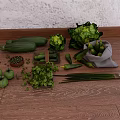 Fresh Green Vegetables on Wooden Floor with Cucumbers Lettuce Tomatoes and Spring Onions