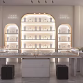 Modern Elegant Jewelry Store Interior With Glass Display Cases Circular Ceiling Light And Marble Floor