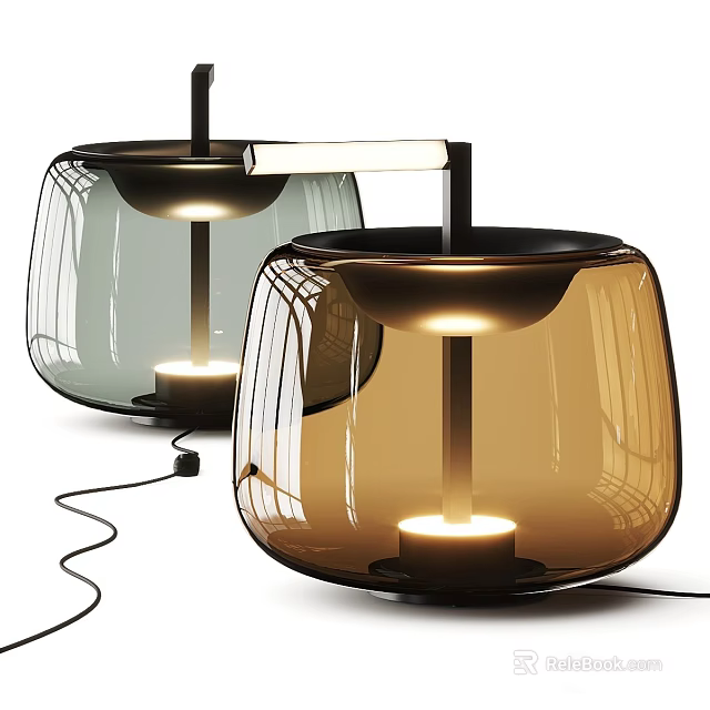 Modern Glass Table Lamps With Round Shade Warm Lighting And Black Base 3d model 