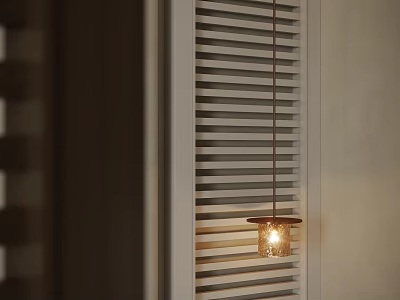 Glass Pendant Light Emitting Warm Glow Beside White Window Blinds in Interior 3d model