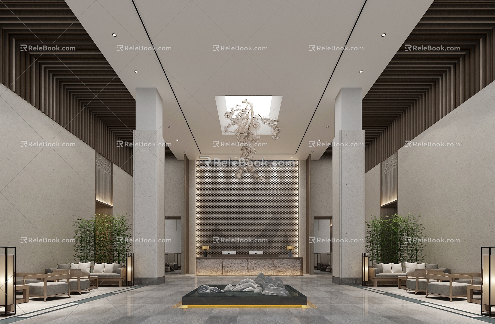 New Chinese Hotel Lobby 3d model