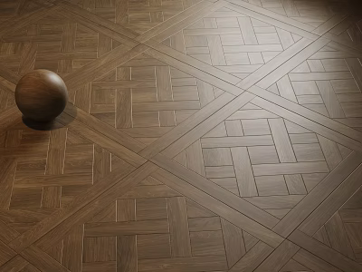 Dark Brown Patterned Wooden Floor With Geometric Design And Decorative Sphere 3d model
