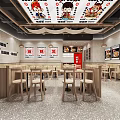 Quick Hunan Changde Rice Noodle Restaurant With Red Blue Signage Glass Facade And Displayed Dishes