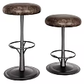 Industrial Design Bar Stools With Leather Seat Metal Frame And Ring Footrest