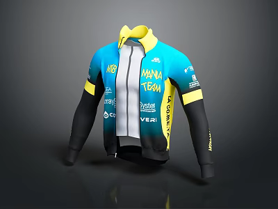 Blue Yellow Black Cycling Jersey With Long Sleeve Zipper Design And TEAM NANA Sponsor Logos 3d model