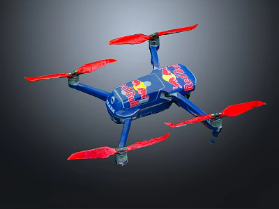 Red Bull Branded Quadcopter Drone With Blue Body And Red Propellers 3d model