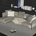 Multi-person Fabric Sofa Pillow Carpet Background Decorative Cabinet Table Lamp Jewelry Abstract Hanging Painting Books 3d model