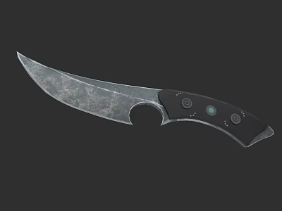 Tactical Hunting Knife Featuring Curved Metal Blade Black Handle And Circular Accents 3d model