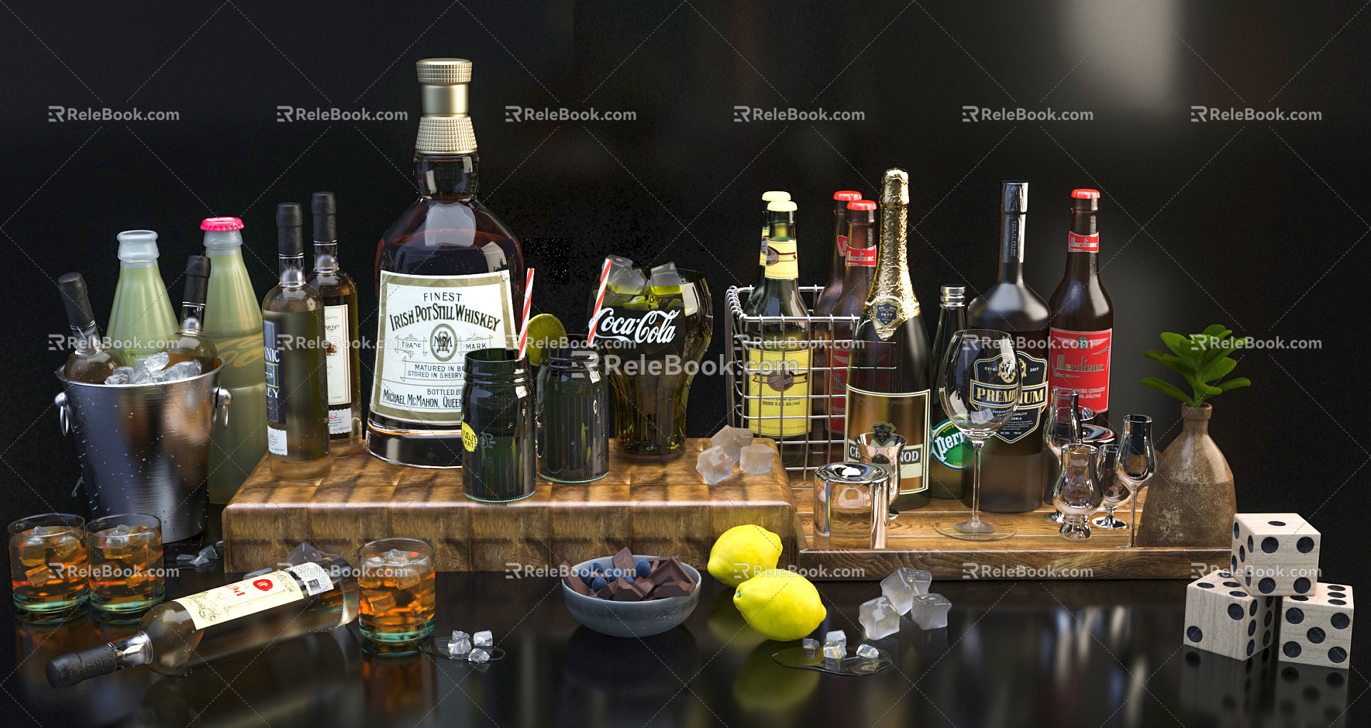 Modern alcoholic drinks 3d model