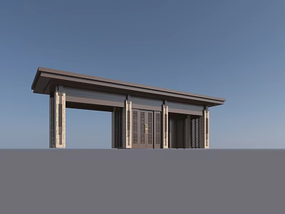 Modern Chinese Entrance Gate Design with Stone Columns and Carved Doors Portico 3d model