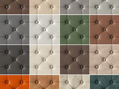 Tufted Fabric Upholstered Background Wall With Various Colors And Button Detail Design 3d model