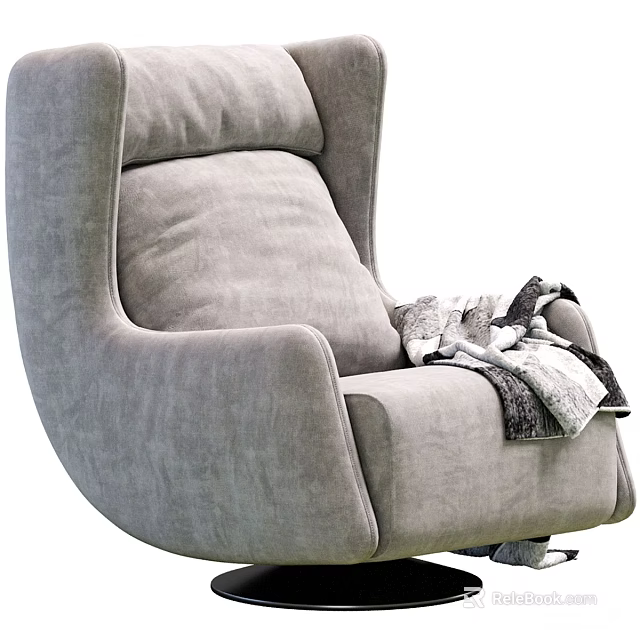 Gray Single Sofa With Plush Upholstery Modern Design And Cozy Blanket 3d model 