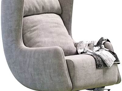 Gray Single Sofa With Plush Upholstery Modern Design And Cozy Blanket 3d model