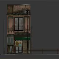 Aged Red Building With Green Awning Wooden Structure Multi Floors And Paved Ground