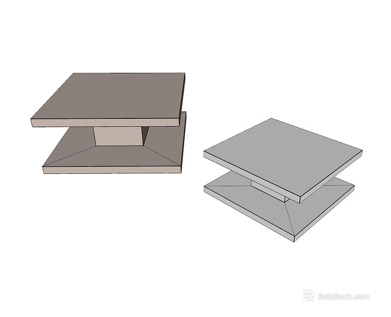 Two Modern Minimalist Coffee Tables With Square Top And Layered Base 3d model 