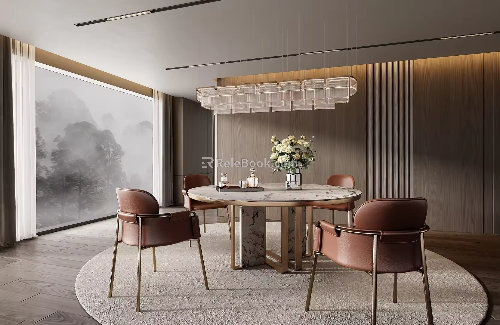 Minotti Miloti Dining Table and Chair Combination 3d model